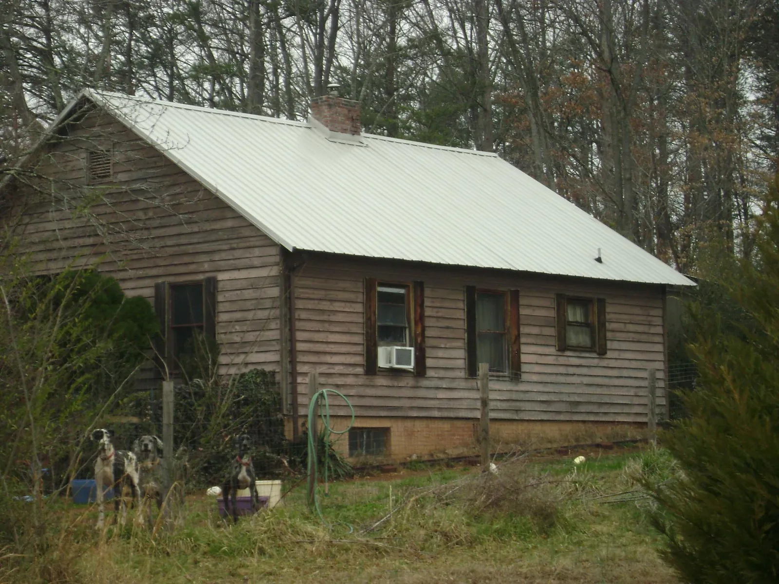 White metal roof on an old wood sided farmhouse, from a Metal Roof Installation job in Blakeslee
